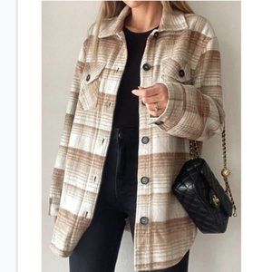 luna b. Copenhagen Neutral Plaid Jacket- Size: Small